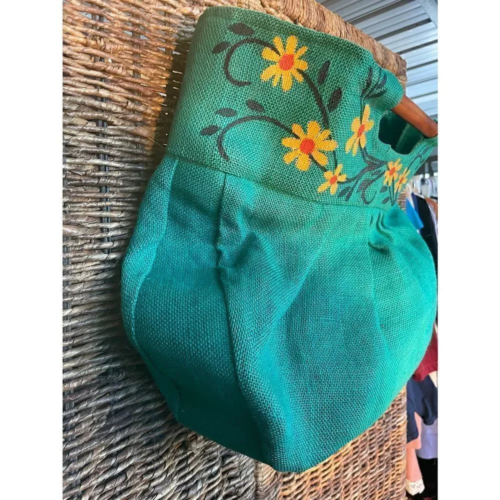 Green Boho Burlap Satchel/Handbag-NWOT